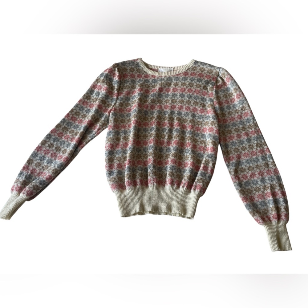 Devon Vintage 80s Argyle Peplum Pullover Sweater Large